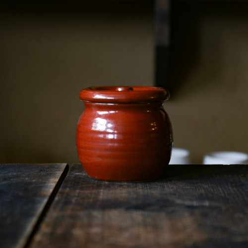梅干しやお漬物入れにおすすめ お漬物甕（かめ）砂糖壺 赤茶 保存容器