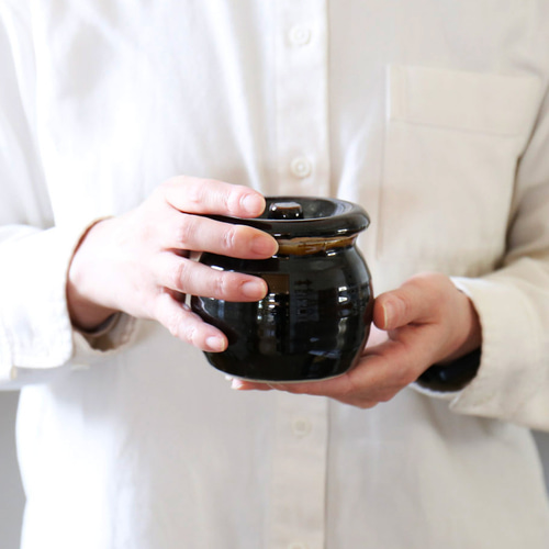 梅干しやお漬物入れにおすすめ お漬物甕（かめ）砂糖壺 黒 保存容器
