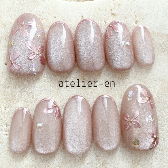 花柄クリアピンクネイルチップ5枚セット a4bf6efa7fa11310f0b002d68c7a9a