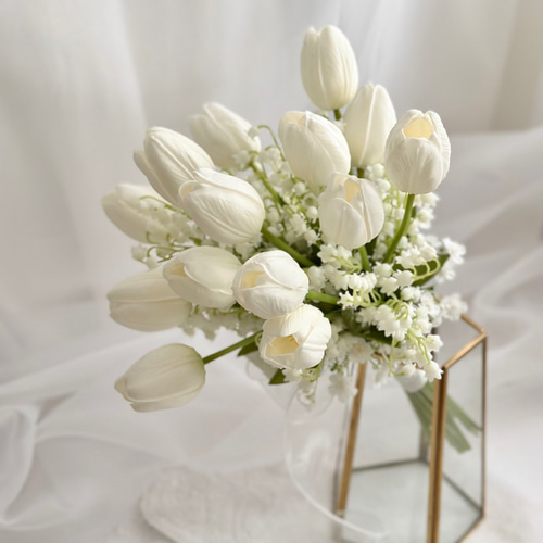 チューリップブーケ ホワイトチューリップ スズランブーケ 花束ブーケ