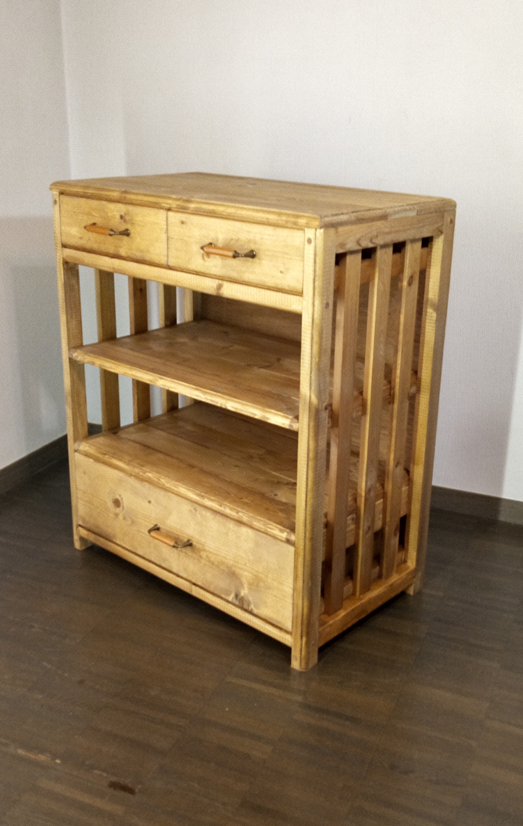 No110【楽々スライド】多用途キャビネット、引き出しスライドレール仕様、天然無垢材、高さ82,0cm