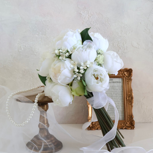 大人気！芍薬(ピオニー)ブーケ／エレガントブーケ／ホワイトブーケ