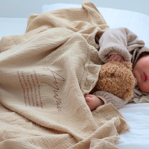 3営業日発送 名入れ フリルガーゼブランケット モカ おくるみ おくるみ