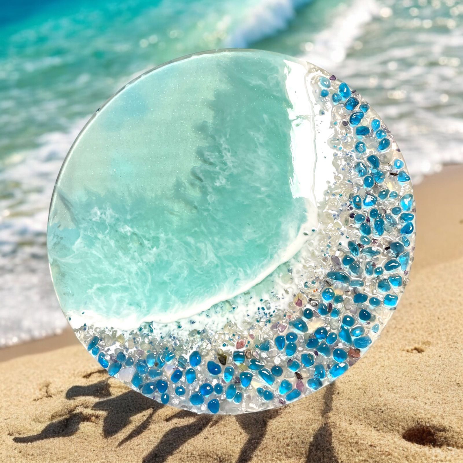 海アート　オーシャン 月　クリスタル　海岸 レジンアート　オーシャンアート 30cm