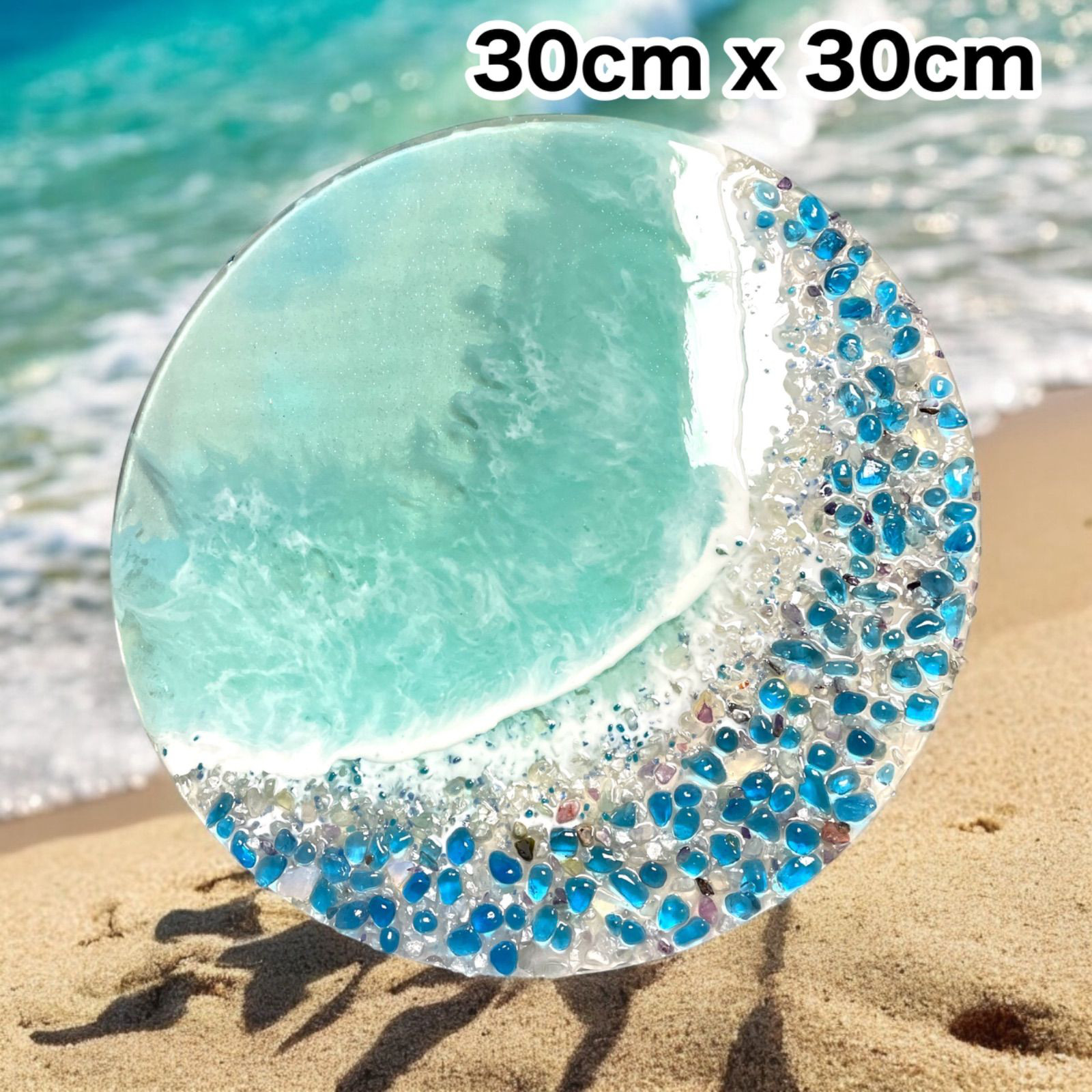 海アート　オーシャン 月　クリスタル　海岸 レジンアート　オーシャンアート 30cm