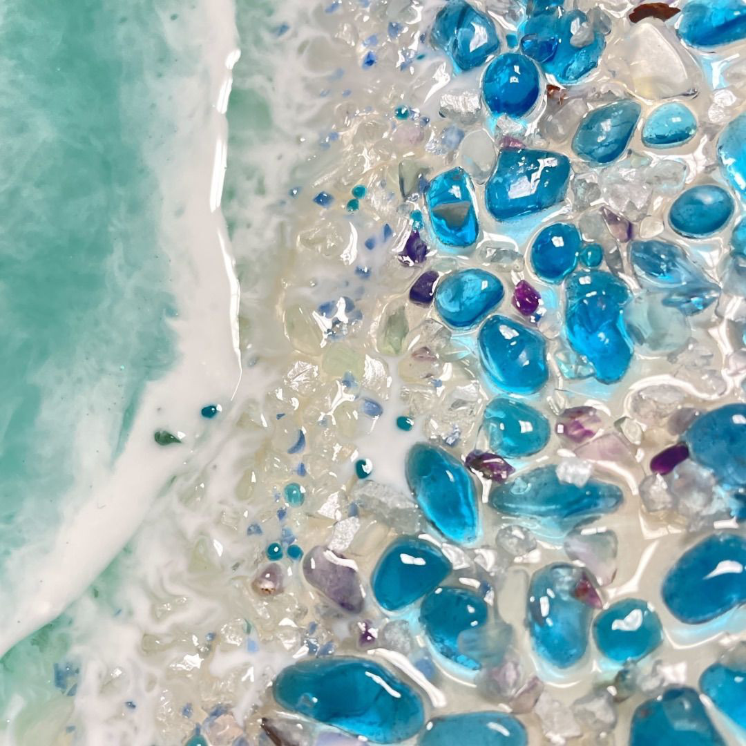 海アート　オーシャン 月　クリスタル　海岸 レジンアート　オーシャンアート 30cm