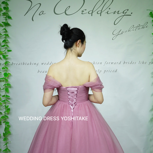 チュールピンクカラードレス　パニエ付き オーダー制作】ウエディングドレス.チュール.ピンク.カラードレス