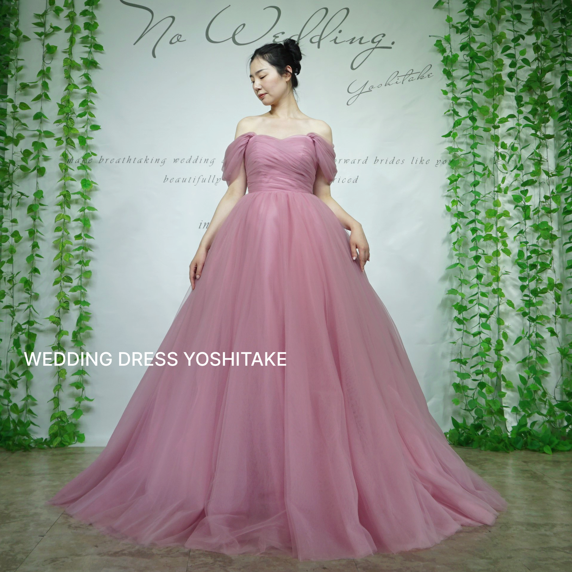 【オーダー制作】ウエディングドレス.チュール.ピンク.カラードレス.パニエ付き.結婚式.挙式.Y1584-3