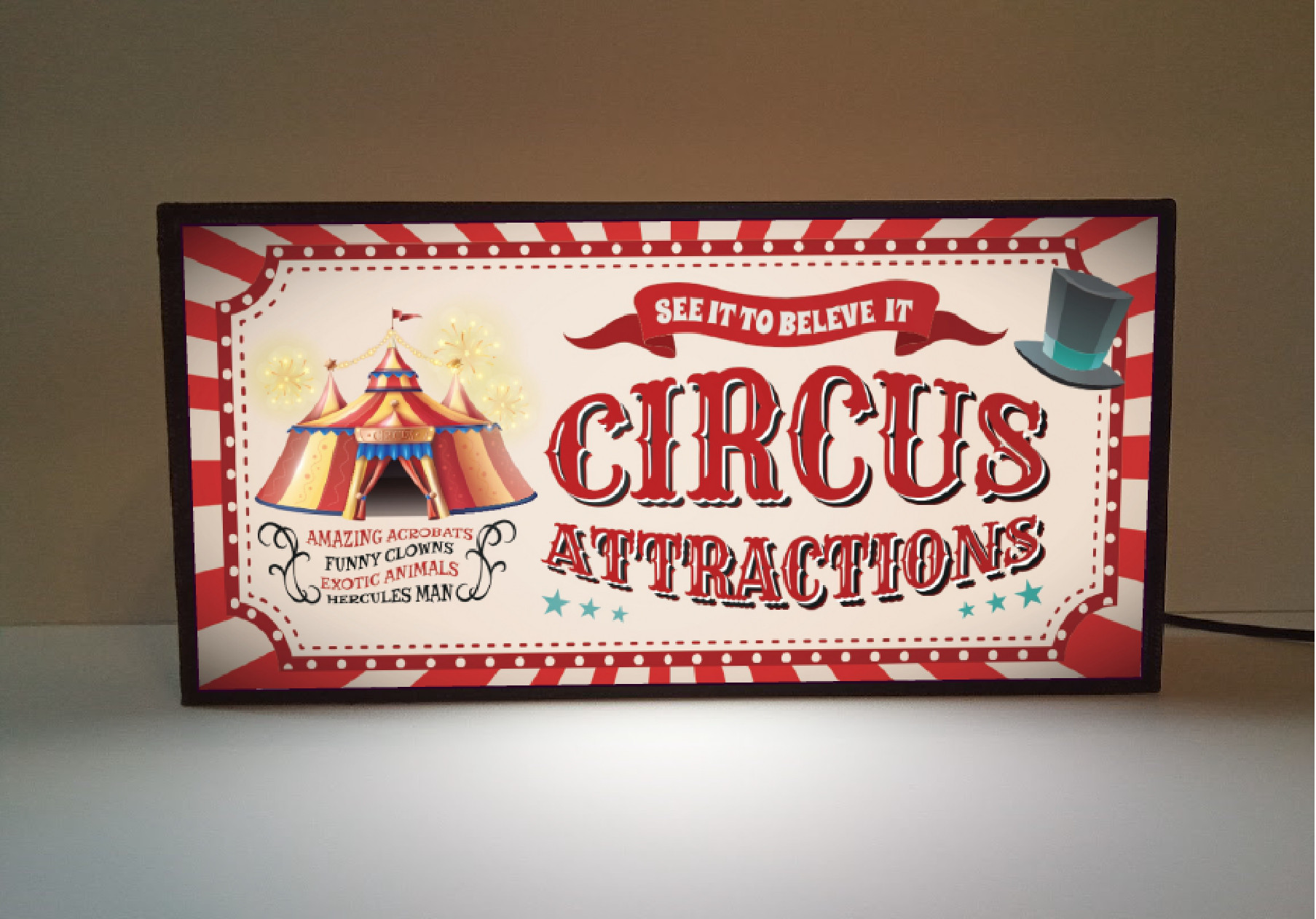 【Sサイズ】サーカス 遊園地 アトラクション ピエロ アメリカンレトロ 照明 ランプ 看板 置物 雑貨 ライトBOX