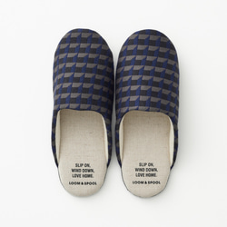 日本／播州織の残り物は宝物。幾何柄ジャガードのカジュアルなソフトスリッパ　引っ越し　玄関インテリア　天然素材 3枚目の画像