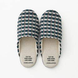 日本／播州織の残り物は宝物。幾何柄ジャガードのカジュアルなソフトスリッパ　引っ越し　玄関インテリア　天然素材 2枚目の画像