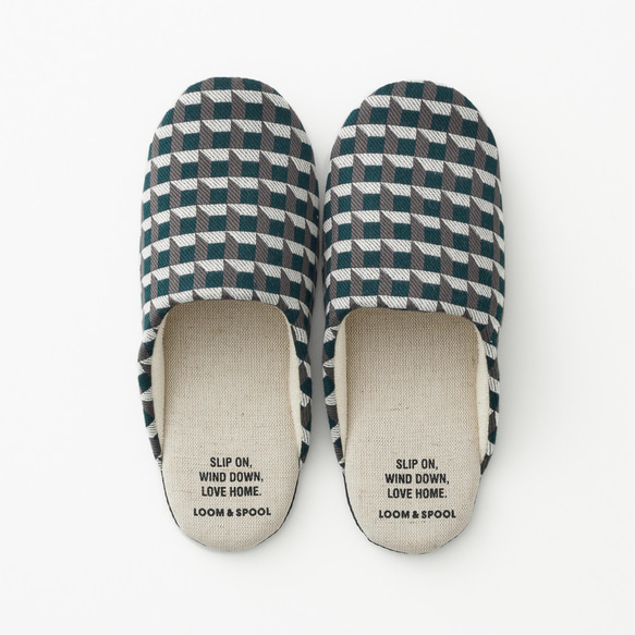 日本／播州織の残り物は宝物。幾何柄ジャガードのカジュアルなソフトスリッパ　引っ越し　玄関インテリア　天然素材 2枚目の画像