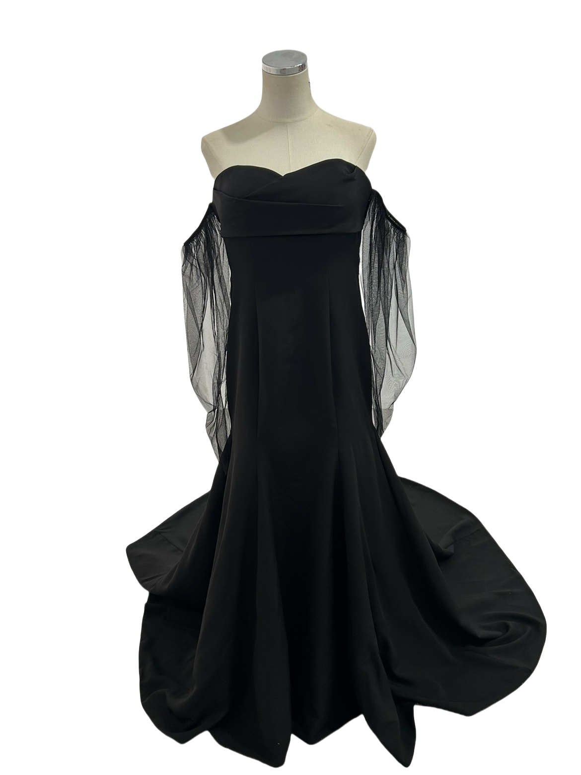 パーティードレス ブラック マーメイドライン ロングスリーブ クレープ生地 前撮り 二次会