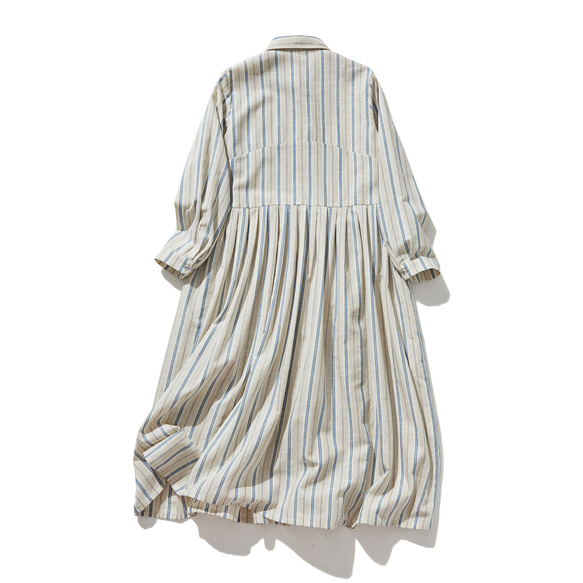 ★サンプルセール　1点のみ★3900円オフ★ワンピース　コットン100％ ベージュ＋青　 241008-2（A06） 7枚目の画像