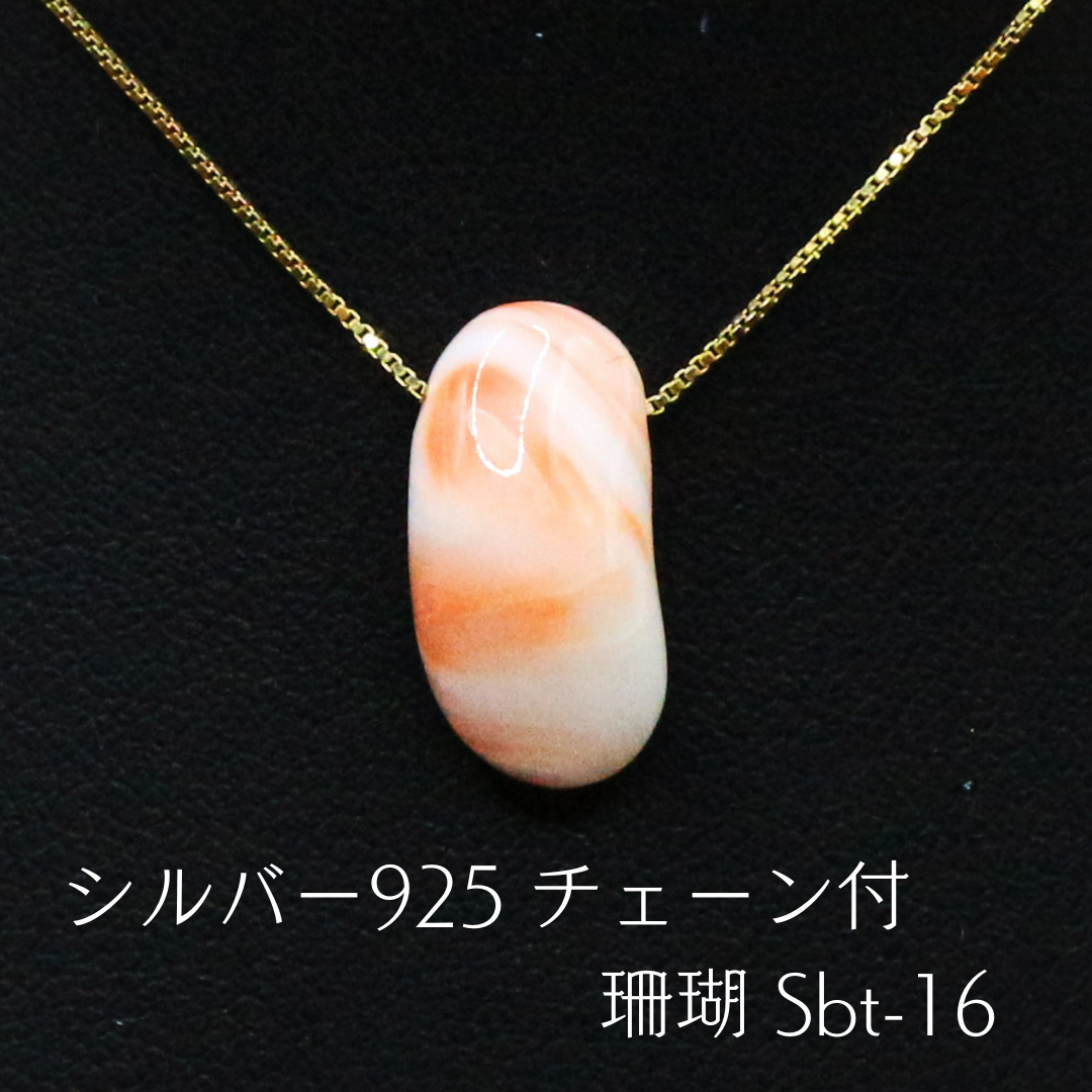 シルバー925 チェーン付 珊瑚 Sbt-16