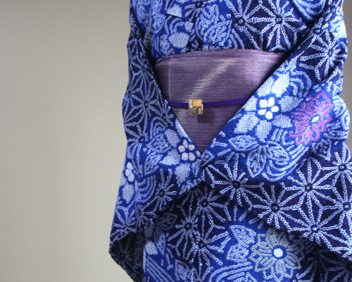 有松鳴海絞り 蔦縞柄 縞 濃紺 広襟仕立て 洗い済 美品 MIZEN BLUE「勝」有松鳴海絞 × ARLNATA - MIZEN