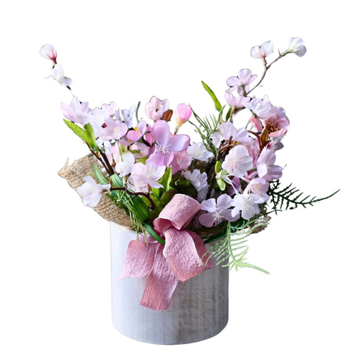 ⑦ 造花アレンジ ピンク・白・紫花束 アートフラワー　花器入　インテリア　ギフト kh-61201-18.jpg