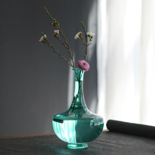 翡翠緑・グレー・ブルーのミニ花瓶 磨砂ガラス 透明琉璃花器