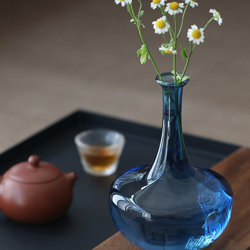 翡翠緑・グレー・ブルーのミニ花瓶 磨砂ガラス 透明琉璃花器