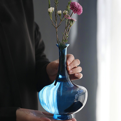ブルーベリー リボン 花瓶 ガラス 複製画 琉球ガラス 植物 花イラスト 緑 ブルーベリー リボン 花瓶 ガラス 複製画 琉球ガラス 植物 花