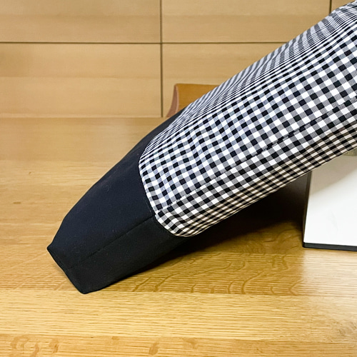 ギンガムチェックのレッスンバッグ ブラック 裏地キルティング