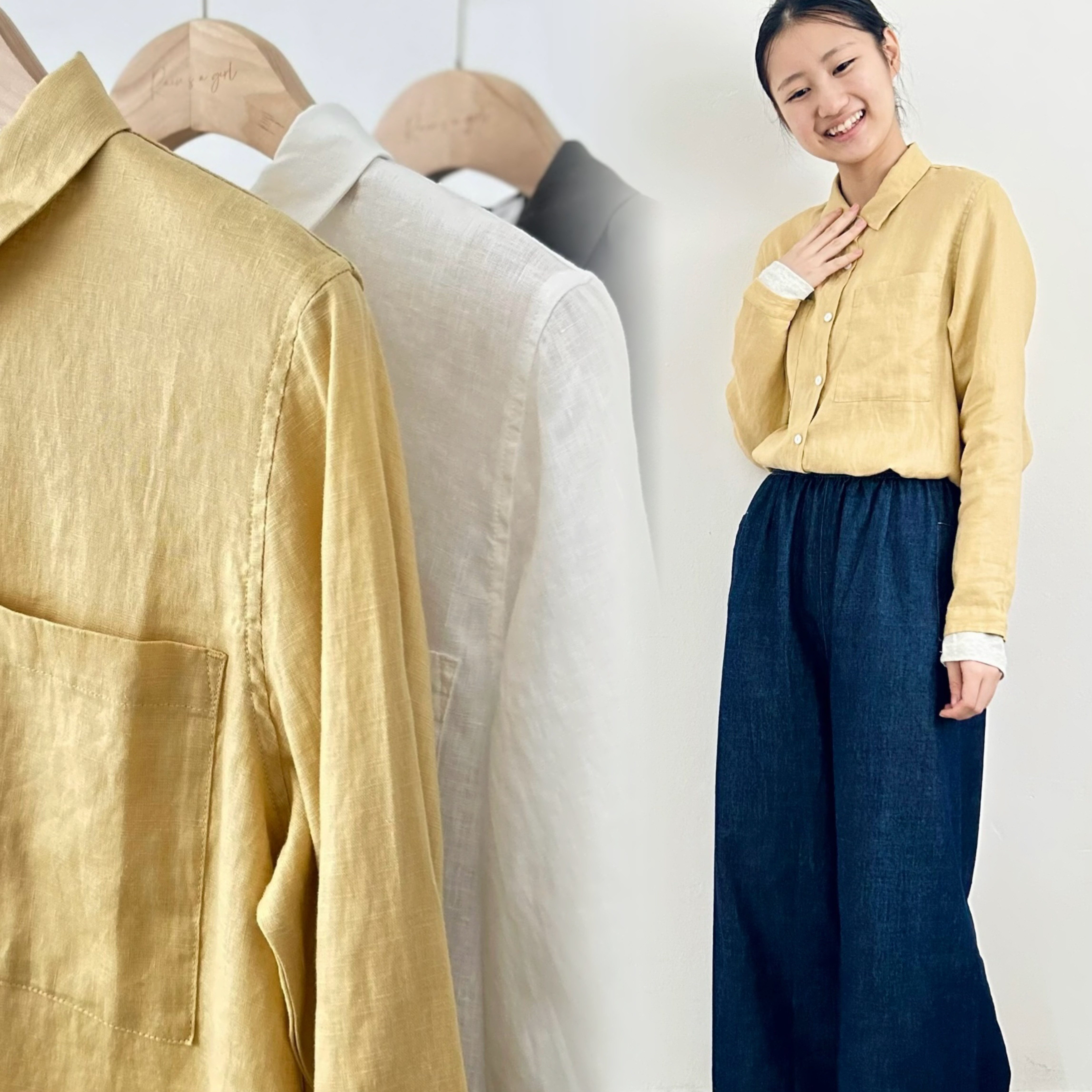 【リネンシャツ★春のやさしい3カラー展開】ポケット│くすみカラー│カジュアル＆通勤通学│着回し│通気性│T-183XQN