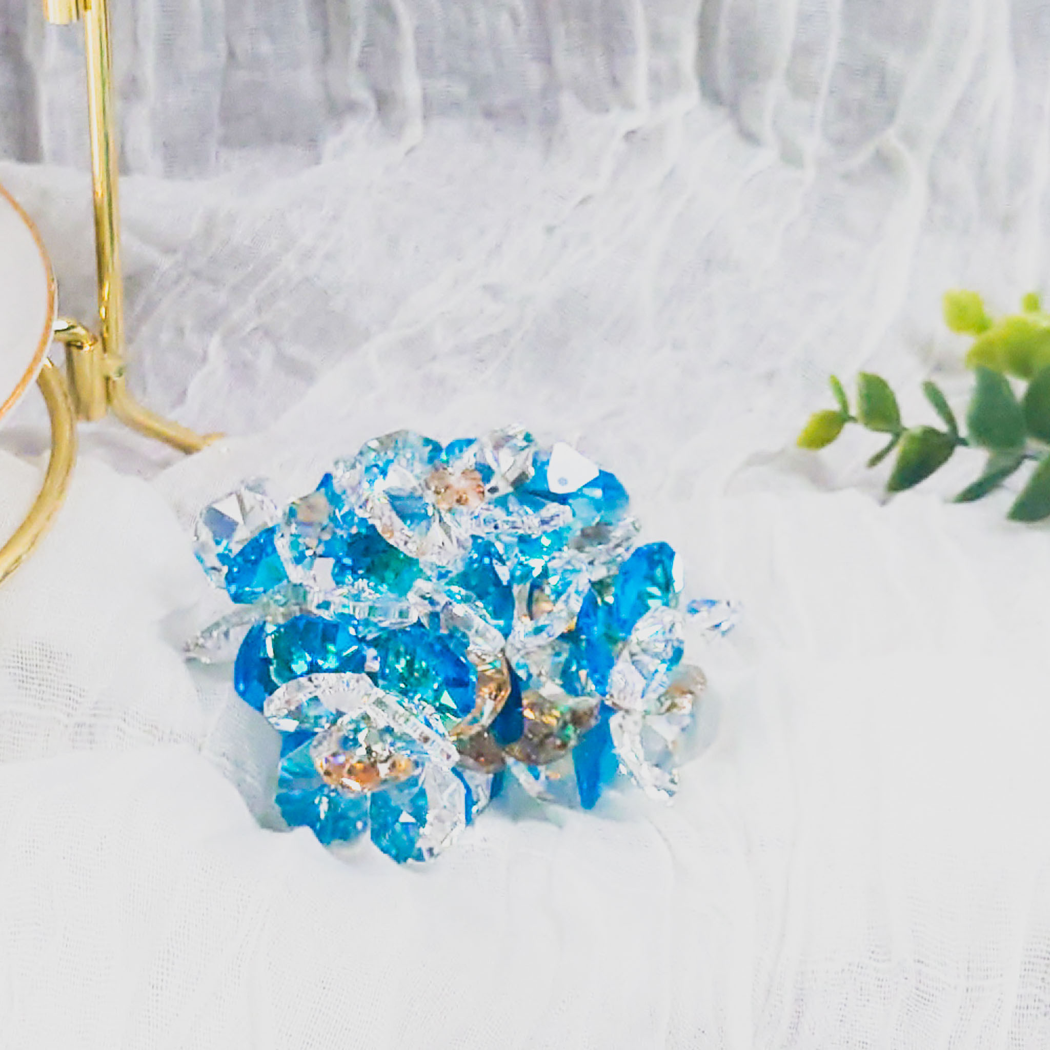 SN24C1016-03 アスフォー社製クリスタル使用　透明なお花の宝石箱のようなサンキャッチャー　置き型◆ブルー1