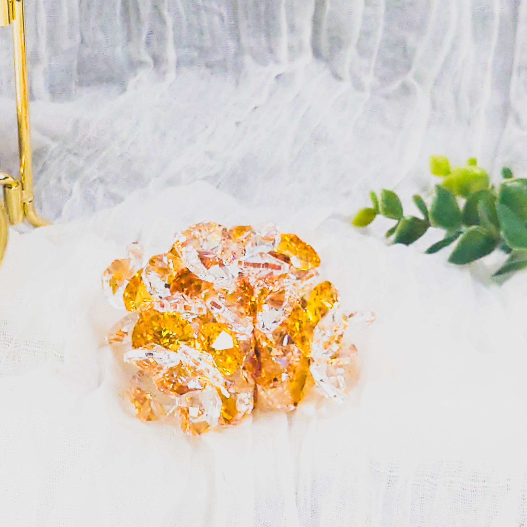 SN24C1016-05 アスフォー社製クリスタル使用　透明なお花の宝石箱のようなサンキャッチャー　置き型◆イエロー1