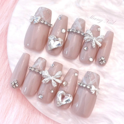 No.102 オーダー ♡ バラ ローズ 薔薇 リボン ジェル ネイル チップ