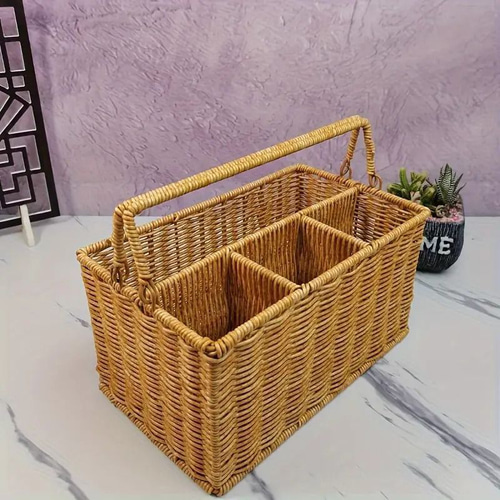 クラシック手織りツールボックス 人工ラタン バスケット多機能 PP 収納