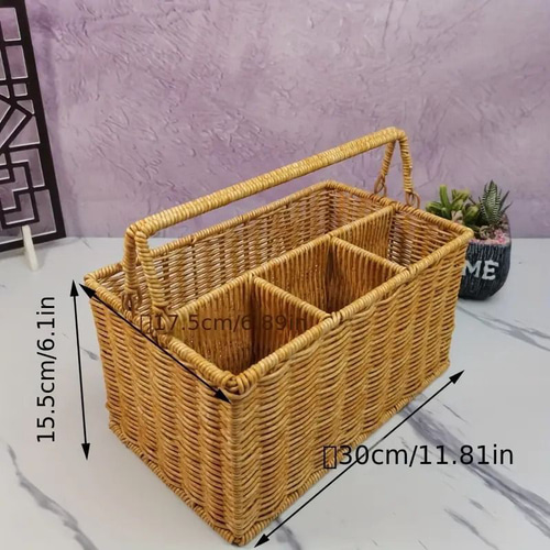 クラシック手織りツールボックス 人工ラタン バスケット多機能 PP 収納