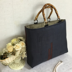 ハンドメイド 大島紬 秋名バラ 着物リメイク がま口バッグ