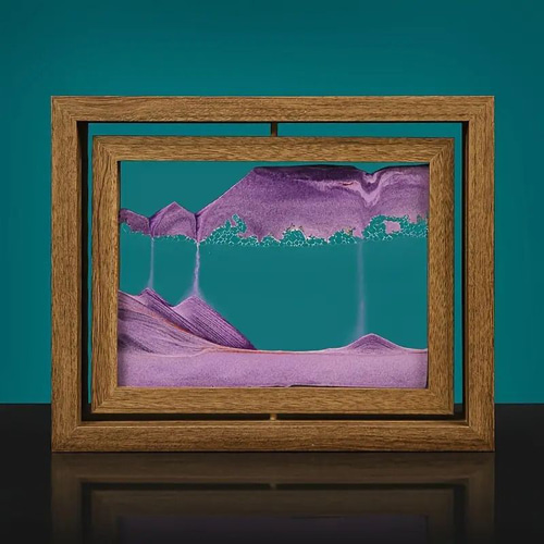 自作の 水彩画。 木製フレーム付き(ガラス) 回転可能な3D流砂アートフレーム 木製フレーム付きダイナミック