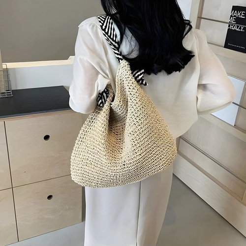 ショルダーバッグ トートバッグ 編みバッグ スクエア 大容量