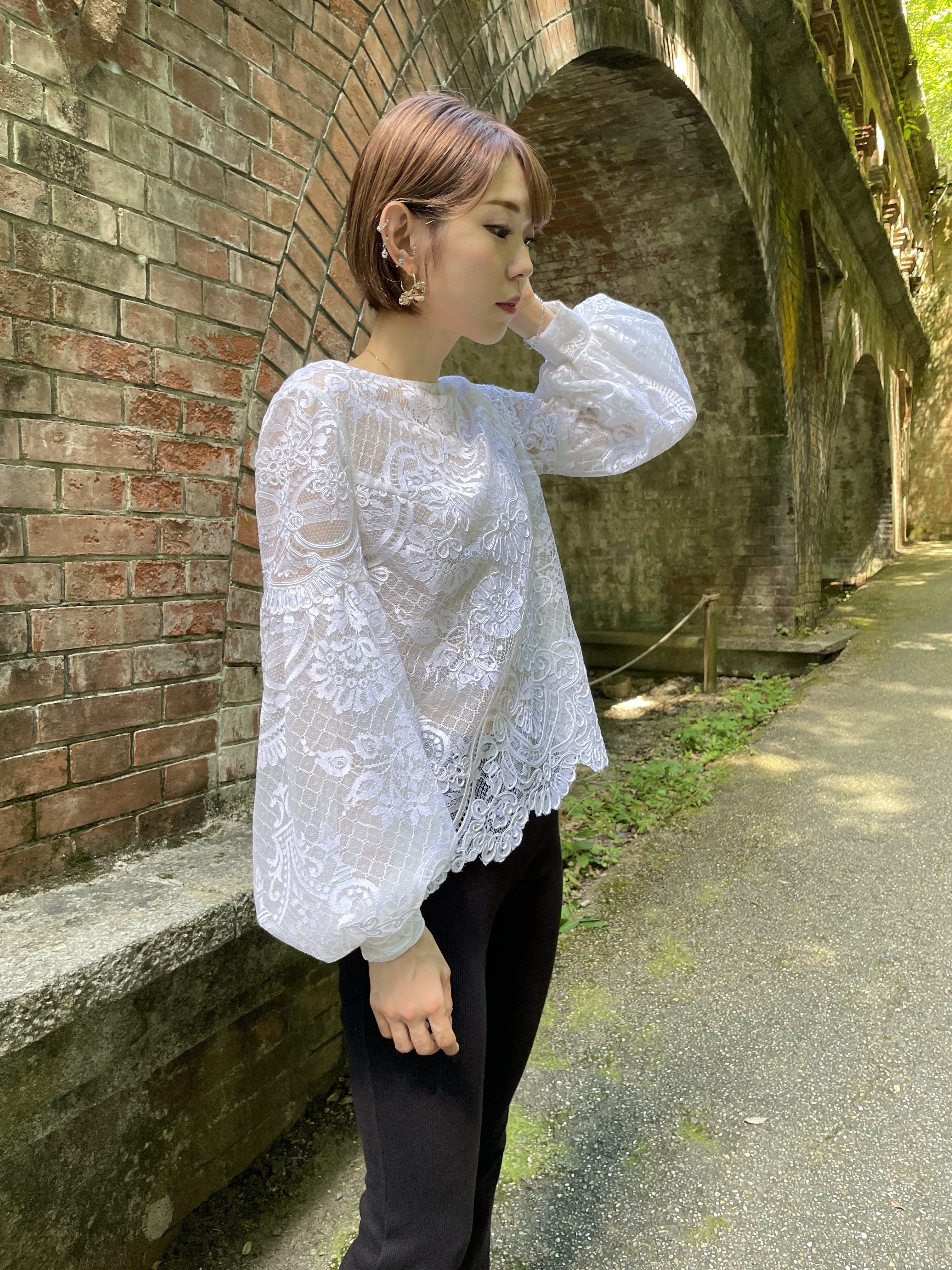 Cord leaver lace blouse パフスリーブリバーレースブラウス　【受注生産】