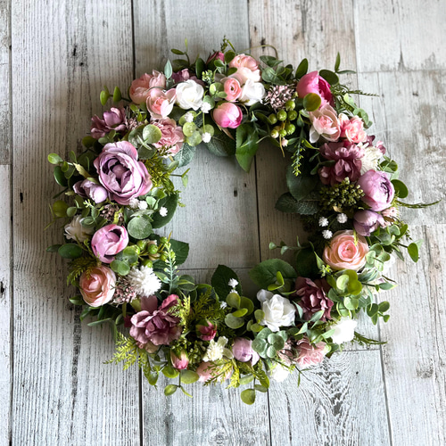 30cm ピンクのフラワーリース(アーティフィシャルフラワー) リース