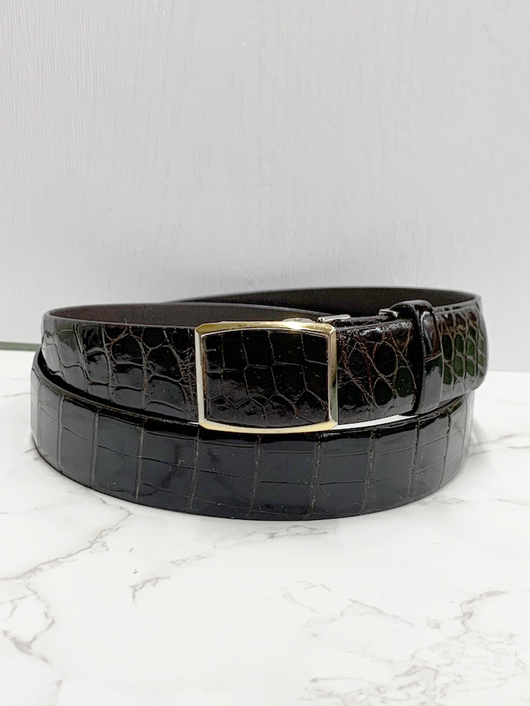 日本製　クロコダイル　LLサイズ　３５㎜巾　ベルト　真鍮磨き上げ金具　エキゾチックレザー