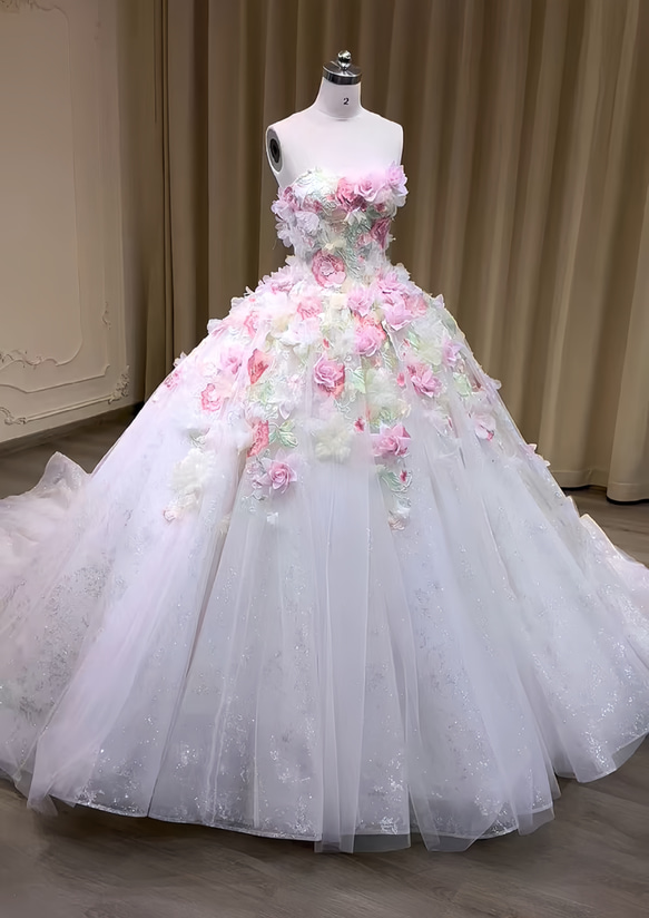 憧れのドレス！可愛い ピンク お花飾り サイズオーダー可能 プリンセス