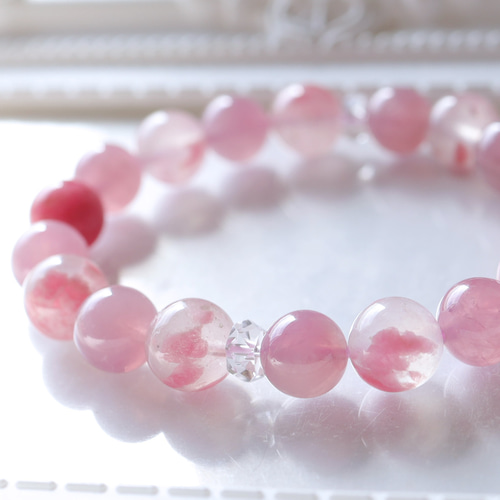 春の新作✨ローズペタルブレス（ロードナイトシリカ） 白雪姫」高品質ロードナイトシリカブレスレット [ 天然石