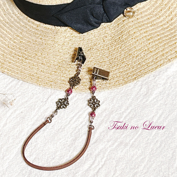 アンティーク調透かしフラワーチャームの帽子クリップ 9枚目の画像