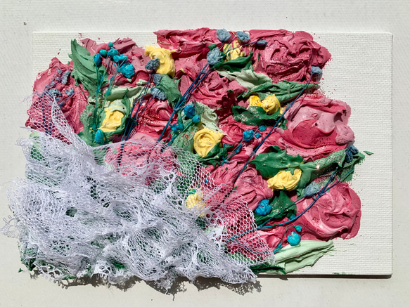 テクスチャーアート　花束　壁掛け　現代アート　花の絵　フラワーアート　薔薇　立体 バラ 花束 テクスチャーアート メディウム インテリア