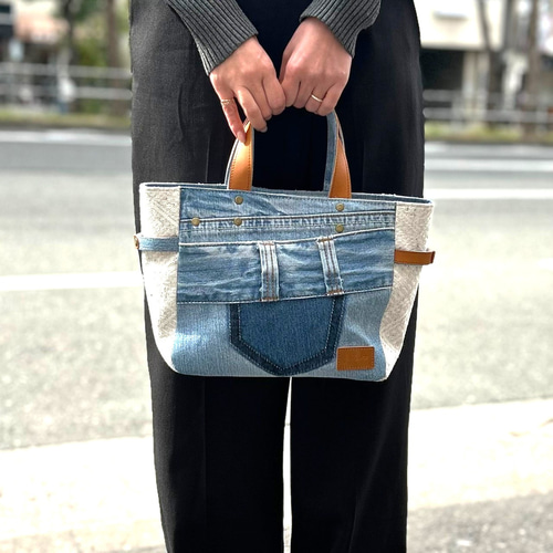 デニムリメイクバッグ＊Chez Denim シェデニム Sサイズ② トートバッグ