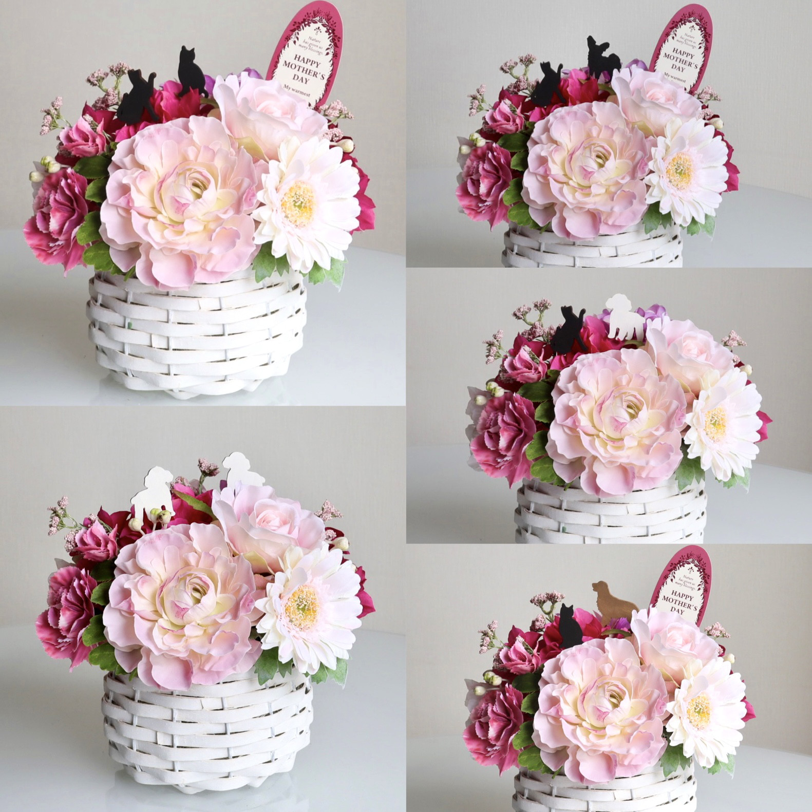 《ずっと咲いてる》ラナンキュラス＆バラ＆ガーベラのピンクバスケット/アーティフィシャルフラワー