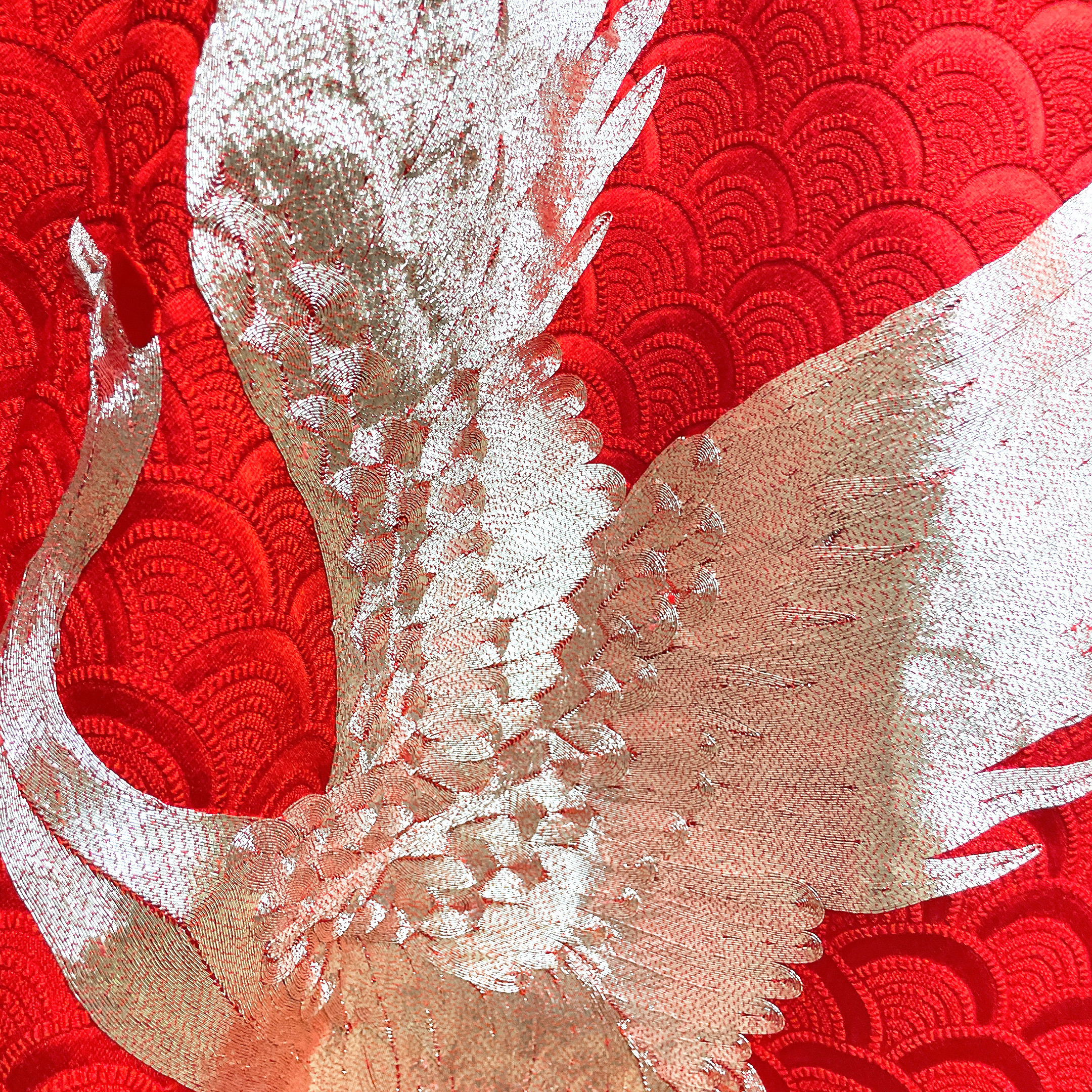 黒赤 鳳凰紋様 刺繍  圧巻の優美さ！留袖 2段フレアーワンピース フォーマル 着物リメイク L〜LL (N70301)