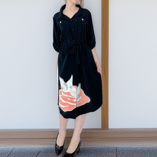 シャツ ワンピース / ロング カーディガン Lサイズ【 着物リメイク  