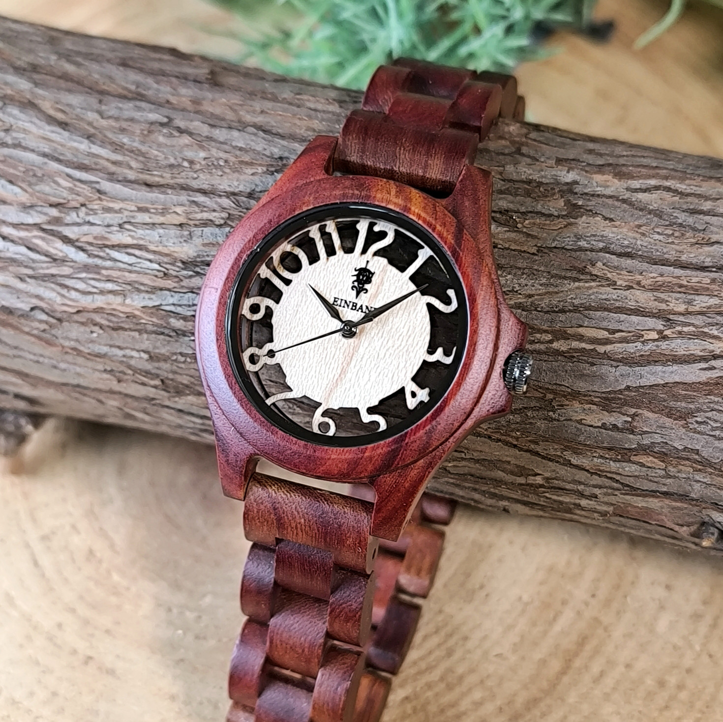 【木製腕時計】EINBAND Freiheit Red sandalwood メイプルウッド文字盤 木製腕時計 34mm