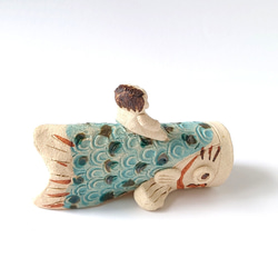 元気で笑顔の金太郎さんと鯉のぼり　　金太郎鯉遊び　置物　陶器 7枚目の画像