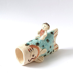 元気で笑顔の金太郎さんと鯉のぼり　　金太郎鯉遊び　置物　陶器 10枚目の画像