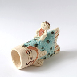 元気で笑顔の金太郎さんと鯉のぼり　　金太郎鯉遊び　置物　陶器 12枚目の画像