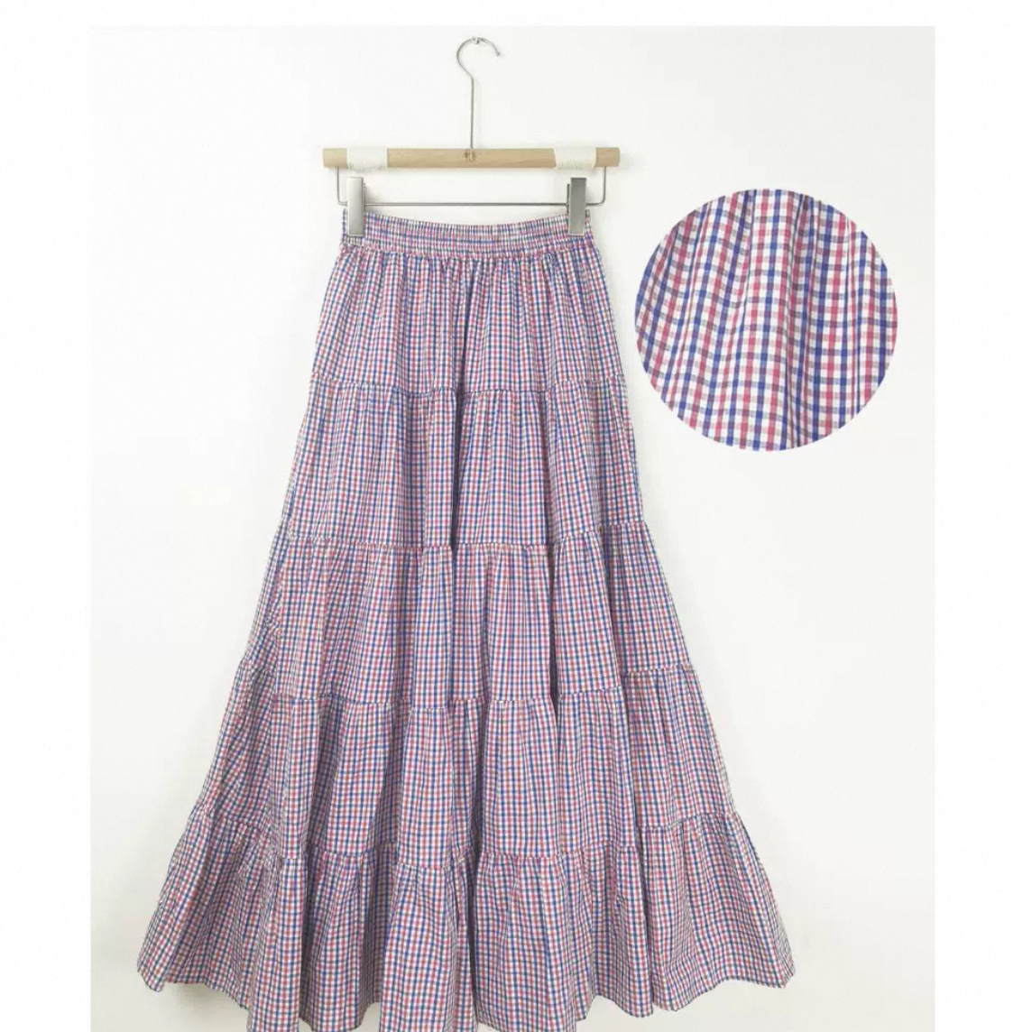 チェック綿麻スカート（カラー）春夏スカート 大人カジュアルスカート ロングスカート レディーススカート 春夏秋